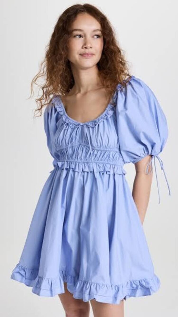 Dress S En Saison mini blue puff sleeve ruffle Coquette babydoll cottage core